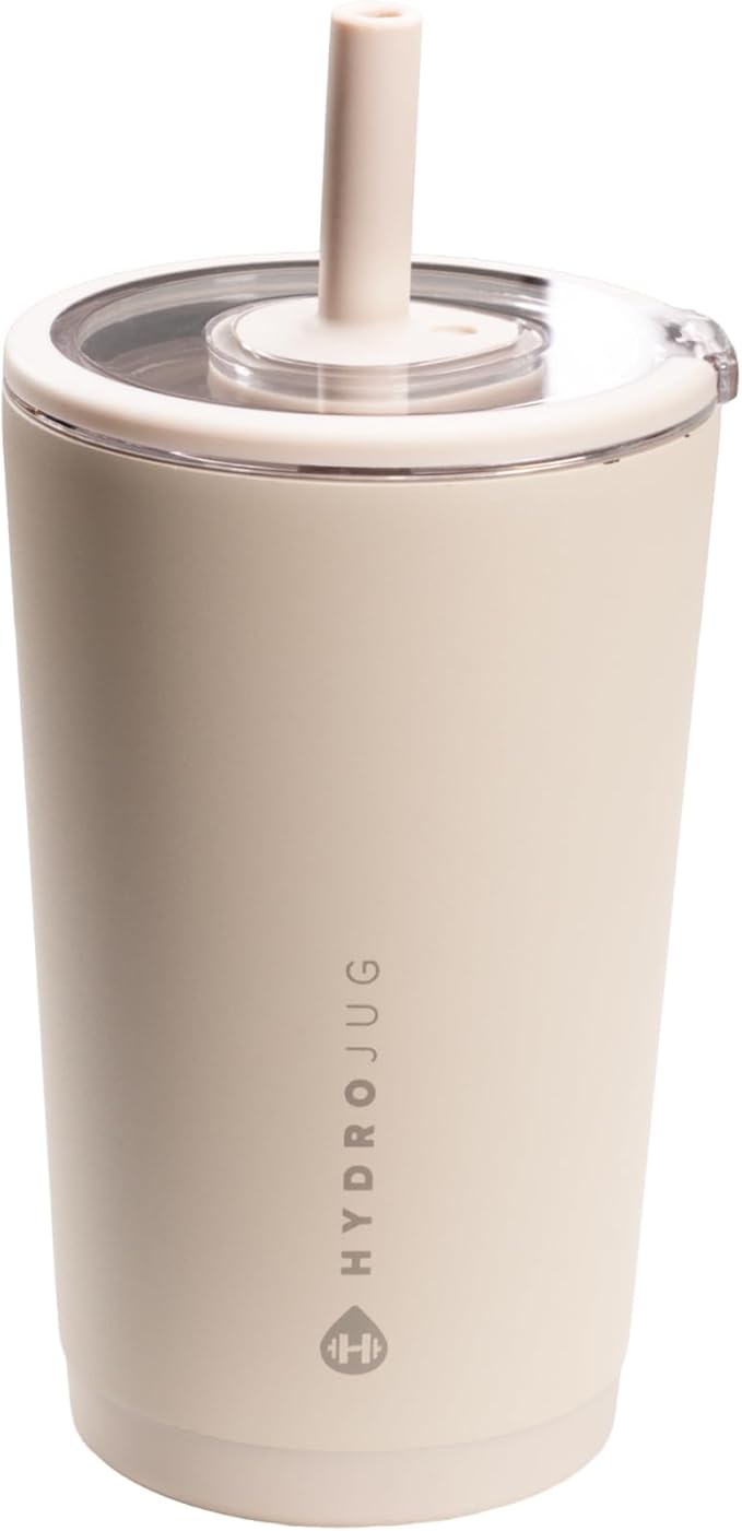 HydroJug Everyday Tumbler 14 oz – Ceramic-Lined Insulated Tumbler with Straw and Soft-Touch Lid, Cup Holder Friendly, Double-Wall Vacuum Insulation, Reusable Travel Cup – Dune