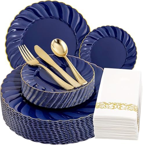YOUBET 150PCS Blue Plastic Plates for Wedding Birthday Parties by YOUBET