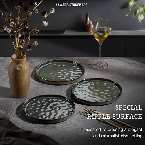 HaWare Stoneware Plates Set of 6, 7.9" Salad Plates, Reactive Glaze Ripple Ceramic Dish Set for Appetizer, Scratch Resistant, Small Dinner Plate, Microwave and Dishwasher Safe, Reactive Moss Green - Image 3