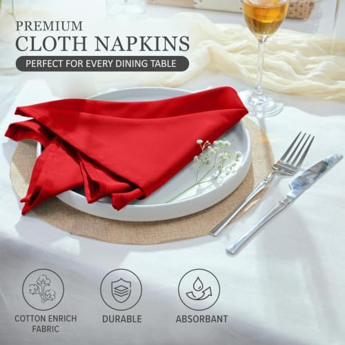 Ruvanti Cloth Napkins Set of 6, Cotton Enrich 18”x18” - Red - Image 3