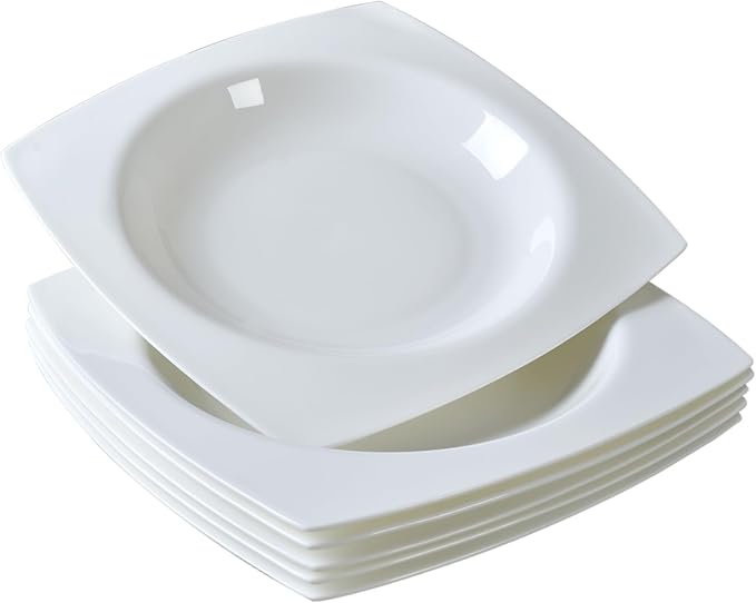 JWANGYUDG-White Square Dinner Plates Set of 6, 10 Inch Fine Bone China Ceramic Plates, Oven & Microwave Safe Scratch Resistant Large Dinner Plates for Home Party