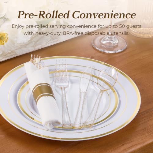 Goodluck 50 Pack Pre Rolled Gold Glitter Plastic Silverware - Image 2