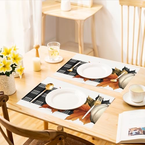 ANNA QUEEN Buffalo Plaid Pumpkin Table Runner and Placemats Set of 6, 13"x72" Table Runner with 12"x18" Placemats, Fall Sunflower Dining Table Set for Kitchen, Farmhouse, Thanksgiving Decor - Image 6