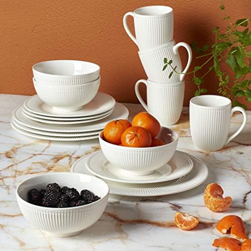 Tabletops Gallery Embossed Bone White Porcelain Round Dinnerware Collection- Chip Resistant Scratch Resistant, Fleur 16 Piece Dinnerware Set (Dinner Plate, Salad Plate, Cereal Bowl, Mug) - Image 3