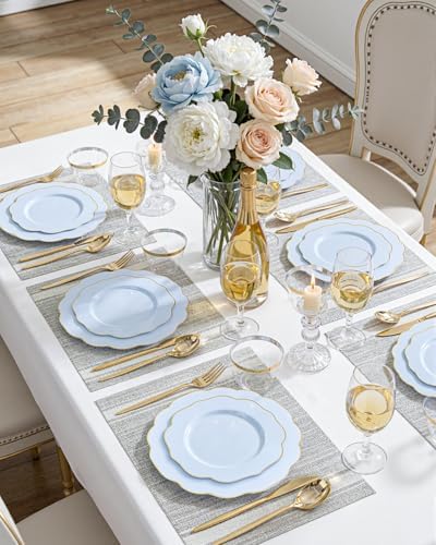 bUCLA 180PCS Blue Plastic Plates - Disposable Light Blue with Gold Rim - Include 30 Each (Dinner & Salad) Plates, 30 Knives, 30 Forks, 30 Spoons, 30 Cups for Party, Party, Birthday & Shower - Image 5