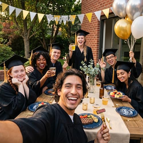 Goodluck 350 Piece Graduation Navy Blue Plastic Dinnerware Set - Image 6
