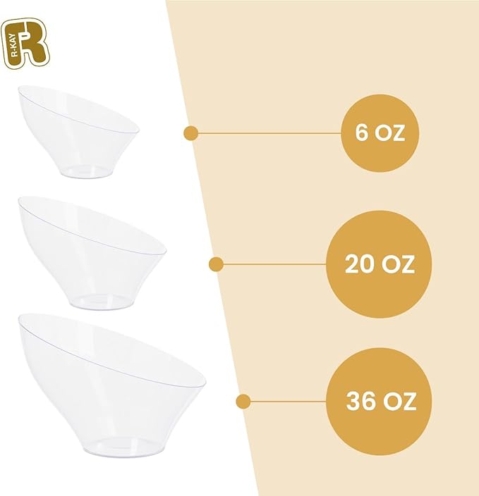 R-kay 6 Pack Large Plastic Bowls - Premium Clear bowls - Plastic Serving Bowls Heavy Duty For Weddings Catering, Parties, And All Occasions 36 Oz (Clear, Large)