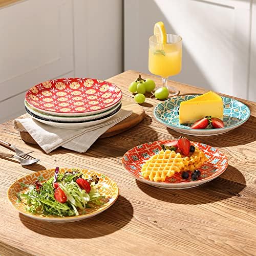 Metahom Ceramic Salad Plates Set of 6, 8 Inch Colorful Dessert Plates - Image 2