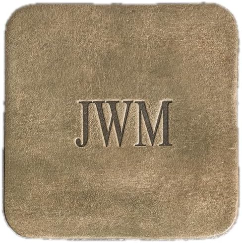Ox & Pine Personalized Leather Coaster - Sold Individually or in Sets of 4 - Customize Inscription - 100% Full-Grain Leather – 4" Round or 4" Square (Square, Stone Natural, 1 Individual Coaster)