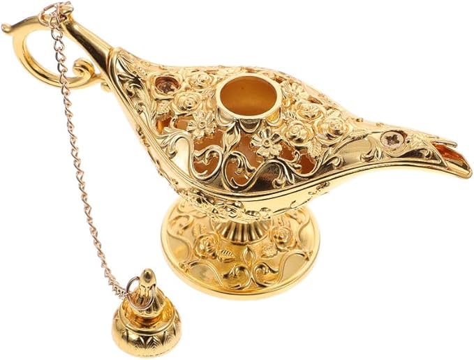 Mini Vintage Aladdin Magic Genie Lamp,Metal Wishing Light,Arabian Costume Props Lamp Tabletop Decor Crafts for Home/Wedding Decoration&Gift for Party/Halloween/Birthday (Gold)