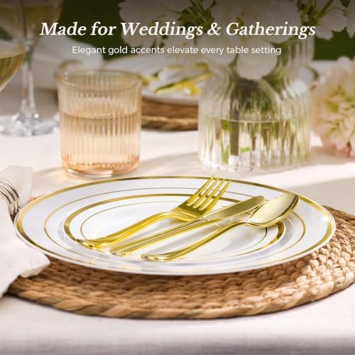 Goodluck 250 PCS Gold Rim Plastic Plates and Cutlery Set for 50 Guests - Image 4