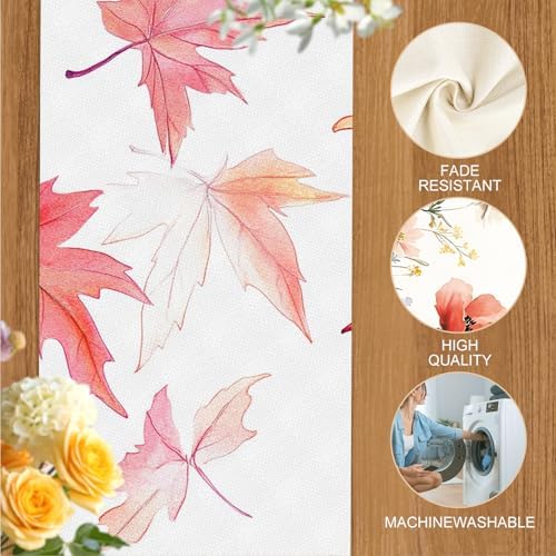ANNA QUEEN Pink Autumn Maple Leaf Table Runner and Placemats Set of 6, 13"x72" Table Runner with 12"x18" Placemats, Elegant Fall Table Decor for Kitchen, Farmhouse, Seasonal Dining - Image 4