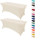 2Pack 8FT Table Cloth for Rectangular Fitted Events Stretch Cream Table Covers Washable Spandex Tablecloth Protector for Party, Wedding, Cocktail, Banquet, Festival