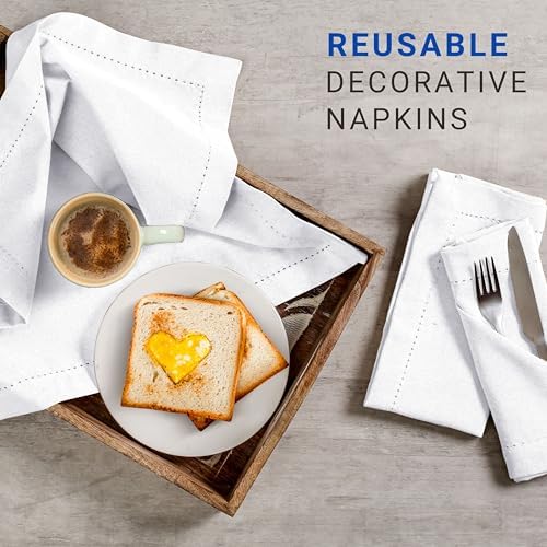 TWINY threads 4 Pcs 100% Cotton Cloth Napkins, 18"x18", Reusable, White - Image 2