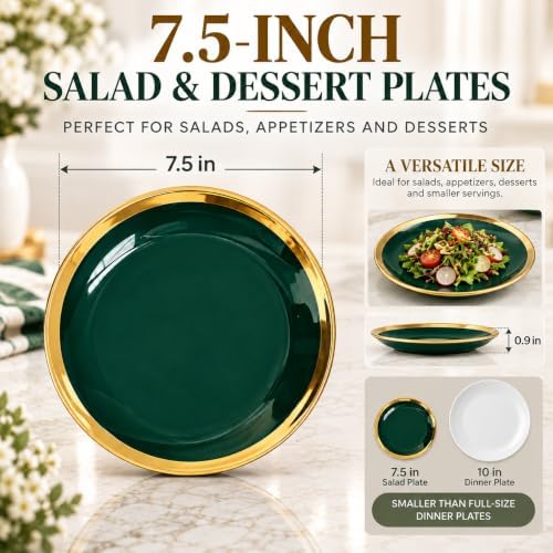 7.5-Inch Porcelain Salad Plates Set of 6, Green Gold Trim - Image 3