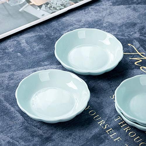 Sizikato 6pcs Light Blue Porcelain Snack Plates, 4-Inch Flower-Shaped Appetizer Plate Dipping Bowl. - Image 3