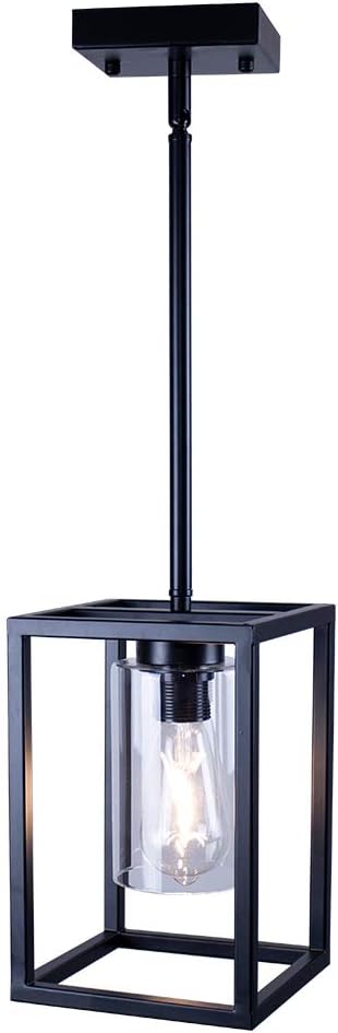 XILICON 1Light Foyer Chandelier Black Farmhouse Light Fixture Dining Room Lighting Fixtures Hanging Ceiling Lighting for Foyer Entryway with Glass Shade Adjustable