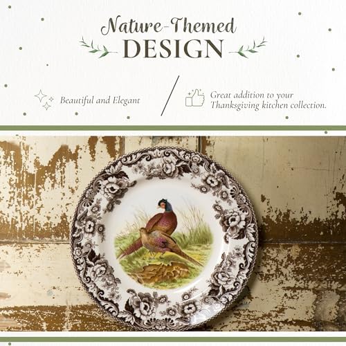 Spode Woodland Pheasant 8" Salad Plate - Rustic Fine Earthenware Dish with Game Bird and British Flowers Border - Made in England, Microwave, Oven, Freezer, Dishwasher Safe - Mix & Match with Delamere - Image 3