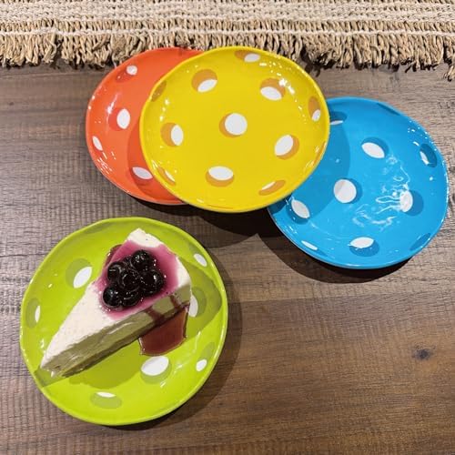 UP Pickleball Melamine Round Dessert Plates, Small Serving Plates, for Appetizer, Snacks, and Side Dishes, Multicolor, 6 Inch, Set of 4 - Image 5