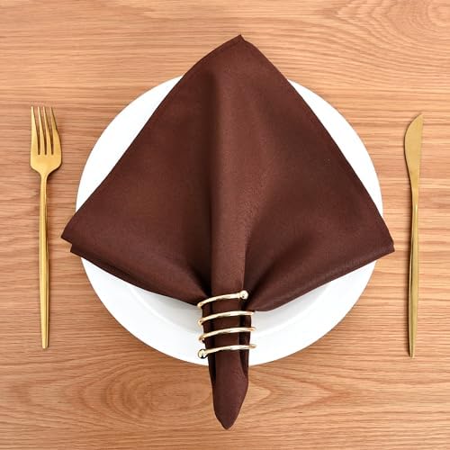 Wolkemer Set of 4 Chocolate Cloth Napkins 17 x 17 Inches Solid Washable Polyester Dinner Napkins with Hemmed Edges for Dinners Parties Weddings Banquets Events Table Decoration - Image 2