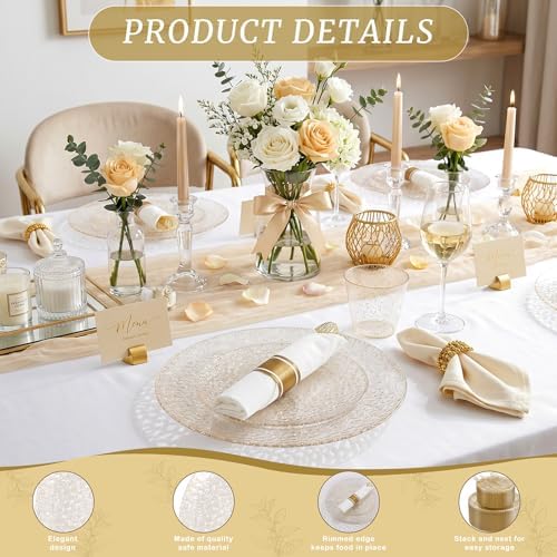 Rubtlamp 700Pcs Gold Glitter Plastic Dinnerware Set, Hammered Clear Plates, Fancy Plastic Plates Include 100 Dinner Platos, 100 Salad Platos, 100 Cups,100 Pack Pre Rolled Glitter plastic Silverware - Image 4