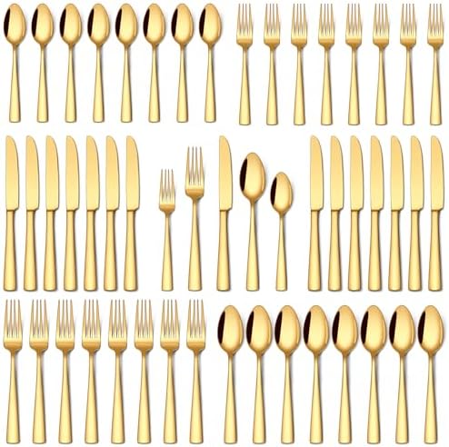 Stapava 40 Pcs Gold Silverware Set, Food-Grade Stainless Steel Flatware Sets for 8 Mirror Polished Cutlery Utensil Sets Include Dinner Knives Spoons and Forks Set Dishwasher Safe for Home Restaurant by StapavaSilverwareSet