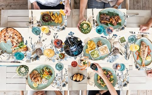 ANNA QUEEN Blue Floral Table Runner and Placemats Set of 6, 13"x72" Table Runner with 12"x18" Placemats, Rustic Linen Style Dining Set for Farmhouse, Kitchen, Everyday Decor - Image 5