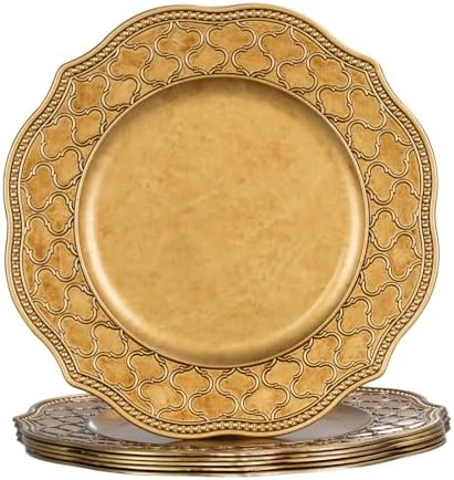 MAONAME Antique Gold Charger Plates Set of 6, 13" Moroccan Plate Chargers by MAONAME