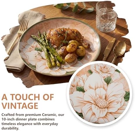 Elegant Camellia Ceramic Dinner Plates, Set of 6, 10.25-Inch Large Serving Plates for Kitchen, Microwave, Oven & Dishwasher Safe - Image 5