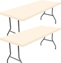 Spandex 8 Foot Rectangle Table Cloth 2 Pack, Elastic Fitted Tablecloths for Picnic, Stretch Washable Patio Table Cover for Outdoor, Camping, Banquet and Parties (Champagne, 36"x96")