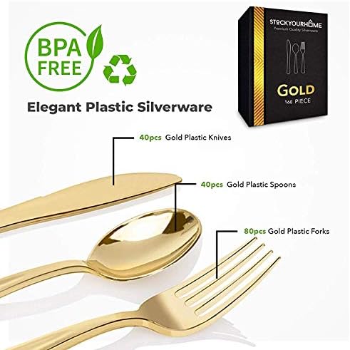 Gold Plastic Silverware Set (1280 Pack) – Includes 640 Forks, 320 Knives, 320 Spoons, Heavy-Duty Disposable Flatware for Parties, Weddings & Events, Stock Your Home - Image 2
