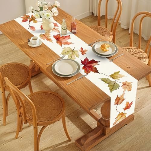 ANNA QUEEN Watercolor Maple Leaves Table Runner and Placemats Set of 6, 13"x72" Table Runner with 12"x18" Placemats, Autumn Leaf Dining Table Set for Thanksgiving, Fall Home Decor - Image 7