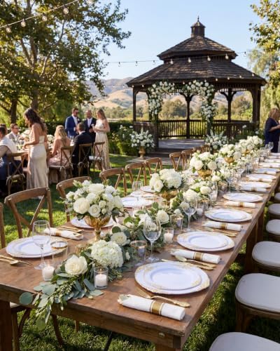 Nervure 350Pcs Gold Plastic Plates, Disposable Dinnerware Set for 50 Guests - Image 4
