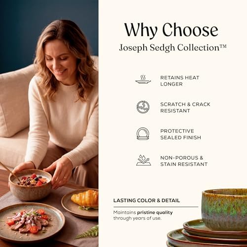 Joseph Sedgh Collection Durable Stoneware Dinnerware Set with Reactive Glaze Finish, 12-Piece, Alyssa Brown - Image 6