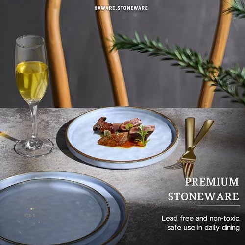 HaWare Stoneware Plates Set of 6, 7.9" Salad Plates, Reactive Glaze Ripple Ceramic Dish Set for Appetizer, Dessert, Scratch Resistant, Small Dinner Plate, Microwave and Dishwasher Safe, Reactive Blue - Image 4