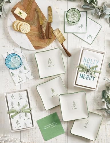 Santa Barbara Design Studio Christmas Appetizer Plates - Set of 4 Square Ceramic Dessert Plates, 6" Square, Joy Peace Love Merry - Image 2