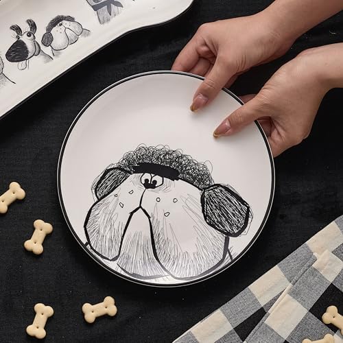 Bico Doodle Pawtrait Ceramic Salad Plates Set of 4, 8.75 Inch Dessert Plates for Salad, Appetizer, Side Dishes, Microwave and Dishwasher Safe, Gift for Housewarming and Thanksgiving - Image 4