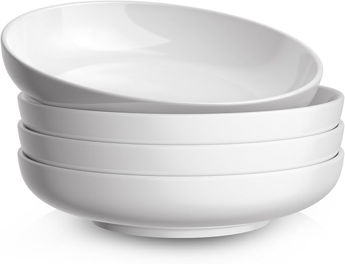 Quatish 35oz Pasta Bowls Set of 4, 8.5" Large Salad Bowls Soup Bowl for Kitchen, Microwave & Dishwasher Safe, Porcelain Wide and Shallow Serving Bowl, White Dinner Plates, Dinnerware Set, Gift