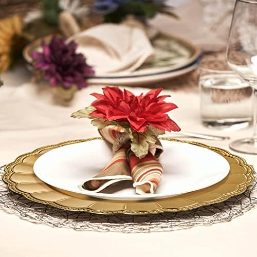 Kingrol 12 Pack 13 Inch Gold Charger Plates, Glam Dinner Chargers, Heavy Duty and Reusable Plastic Plates for Wedding Anniversary Christmas Party Table Setting - Image 6
