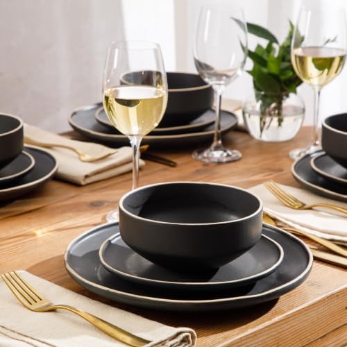 Gibson Elite Plates and Bowls Set, 12 Piece Dinnerware Set for 4, Black - Image 2
