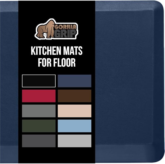 GORILLA GRIP Comfortable Cushioned Kitchen Mats for Floor, 48x20, Waterproof and Stain Resistant Soft Top, 3/4 Inch Thick Ergonomic Standing Desk Anti Fatigue Mat, Foam Supports Ankles and Feet, Navy