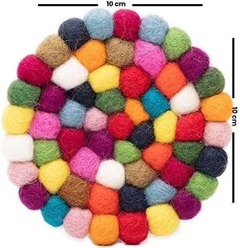 Round Felt Ball Coasters - 100% Merino Wool Table Coasters - Felt Coaster Pads, Absorbent Trivet for Drinks - Heat Resistant, Thick & Durable Hand Felted in Nepal by Woolygon- Multicolor - Set of 5