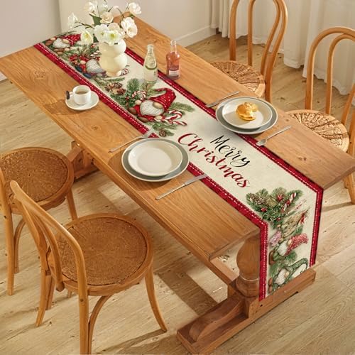 ANNA QUEEN Christmas Gnome Table Runner and Placemats Set of 6, 13"x72" Rustic Table Runner with 12"x18" Placemats, Farmhouse Holiday Dining Table Set - Image 5