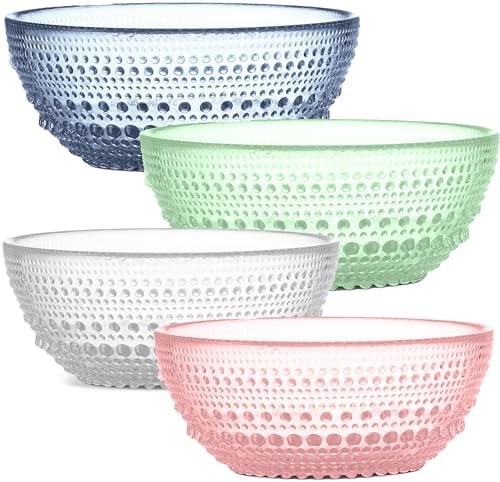 Multi Colored Glass Bowl Set of 4 Hobnail Bowls 20 oz by Yungala