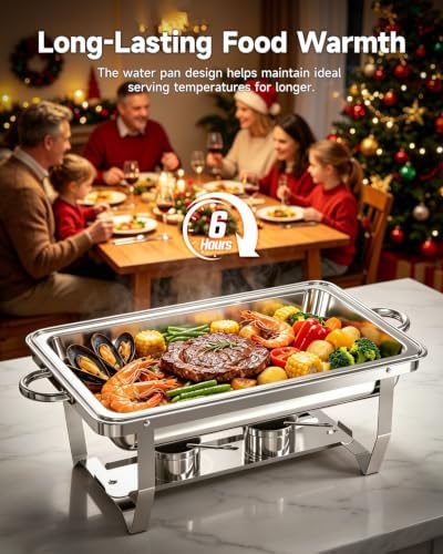 Chafing Dishes for Buffet, 4 Pack 9QT Stainless Steel Rectangular Buffet Servers and Warmers, Buffet Warmer Set with 4 Serving Tongs&Spoons, Food Warmers for Parties, Weddings, Catering Events - Image 4