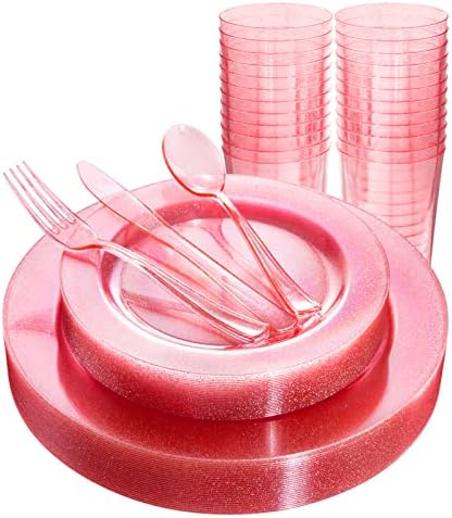 DaYammi 150Pcs Pink Plastic Plates with Silverware & Pink Cups for Party by DaYammiwillaccompanyyou