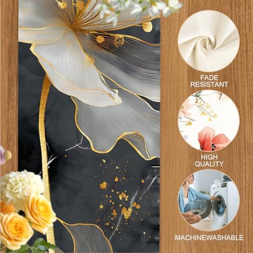 ANNA QUEEN Modern Luxury Table Runner and Placemats Set of 6 – 13"x72" Table Runner & 12"x18" Placemats, Black and Gold Abstract Floral Art Elegant Dining Table Decor - Image 4
