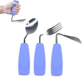 Adaptive Utensils Angled Spoon and Fork for Hand Tremors Parkinsons,Weighted Utensils with Non-Slip Easy Grip Handles for Independent Eating (1pcs Knife+1pcs Fork+1 pcs Spoon,Purple,Left Hand)