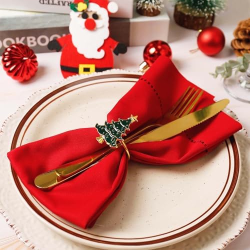 Christmas Napkin Rings Set of 8, Green Christmas Tree Metal Napkin Rings Holder Suitable for Christmas Thanksgiving Festival Holiday Table Dinner Decorations - Image 4