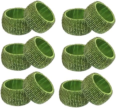 COTTON CRAFT Glitz Handmade Beaded Napkin Rings - Set of 12 - Green by COTTONCRAFT